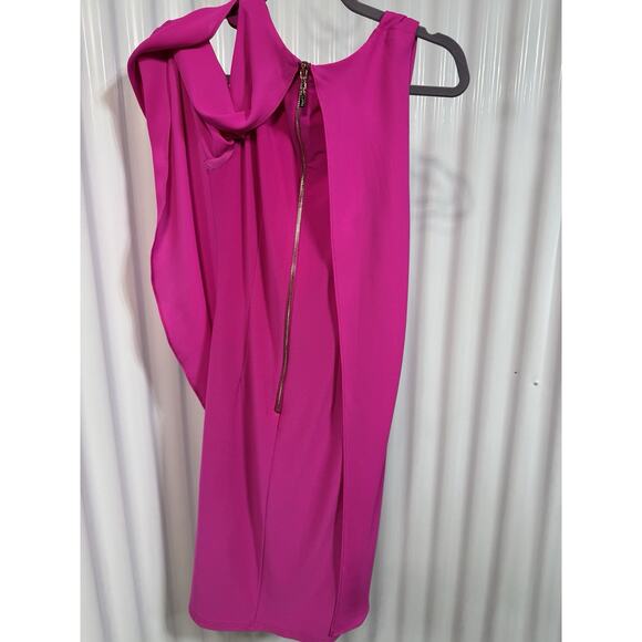 Joseph Ribkoff Hot Pink Jersey Chiffon Overlay Sheath Cocktail Dress Sz 8 Barbie - Picture 6 of 6